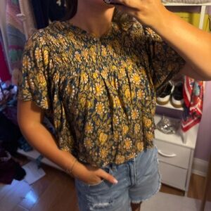 Free People Blue and Yellow Women's Top